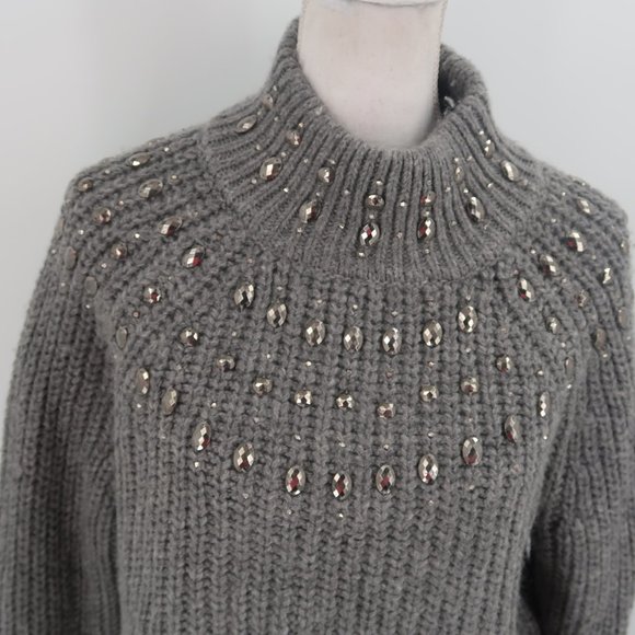 Apt. 9 Sweaters - APT 9 Gray Sweater w Rhinestone Embellished Detail Size Large